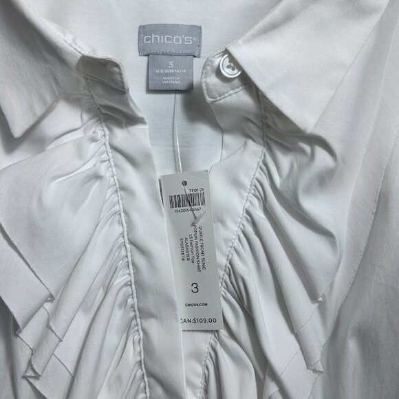 Chico's Ruffle Front Tunic Poplin Button-down | Sz 3= 16/18 Alabaster | NWTs - Picture 5 of 8